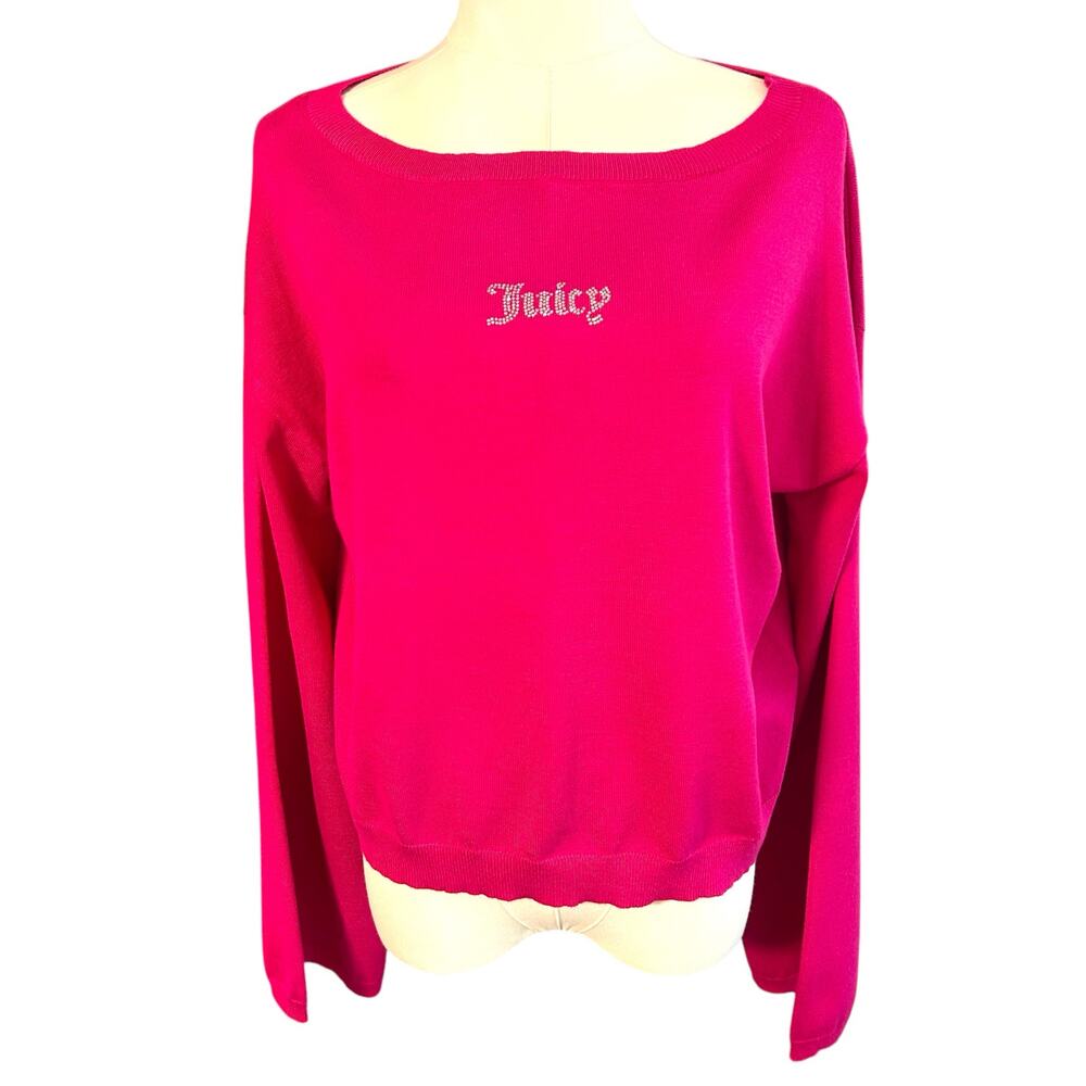 Juicy Couture Free Love NWT Crop Sweater Hot Pink Rhinestone Long Sleeve Barbie